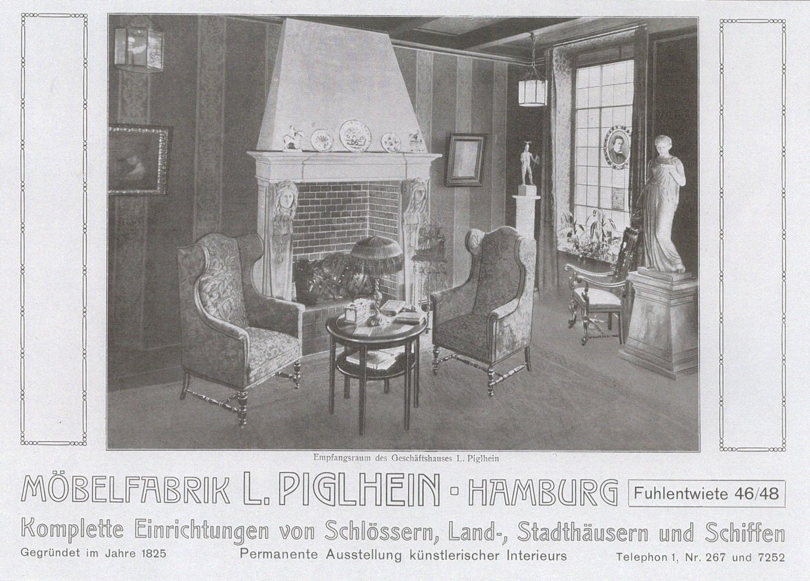 Empfangsraum des gesch&auml;ftshauses L. Piglhein an der Fuhlentwiete 46/48 in Hamburg